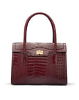 Large leather Morgan bag, burgundy croc, front view