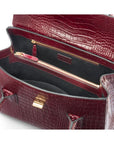 Large leather Morgan bag, burgundy croc, inside view