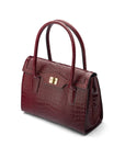 Large leather Morgan bag, burgundy croc, side view