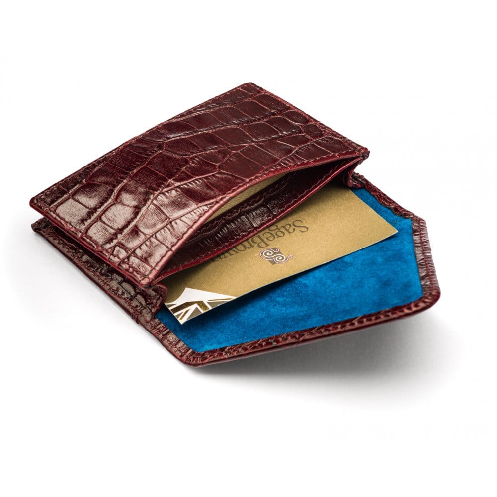 Leather business card envelope, burgundy croc, inside