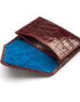 Leather business card envelope, burgundy croc, open