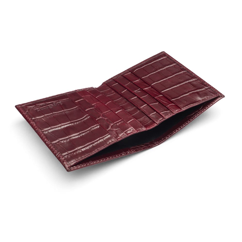 Leather compact billfold wallet 6CC, burgundy croc, inside