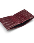 Leather compact billfold wallet 6CC, burgundy croc, inside