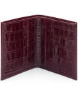 Leather compact billfold wallet 6CC, burgundy croc, open