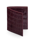 Leather compact billfold wallet 6CC, burgundy croc, front