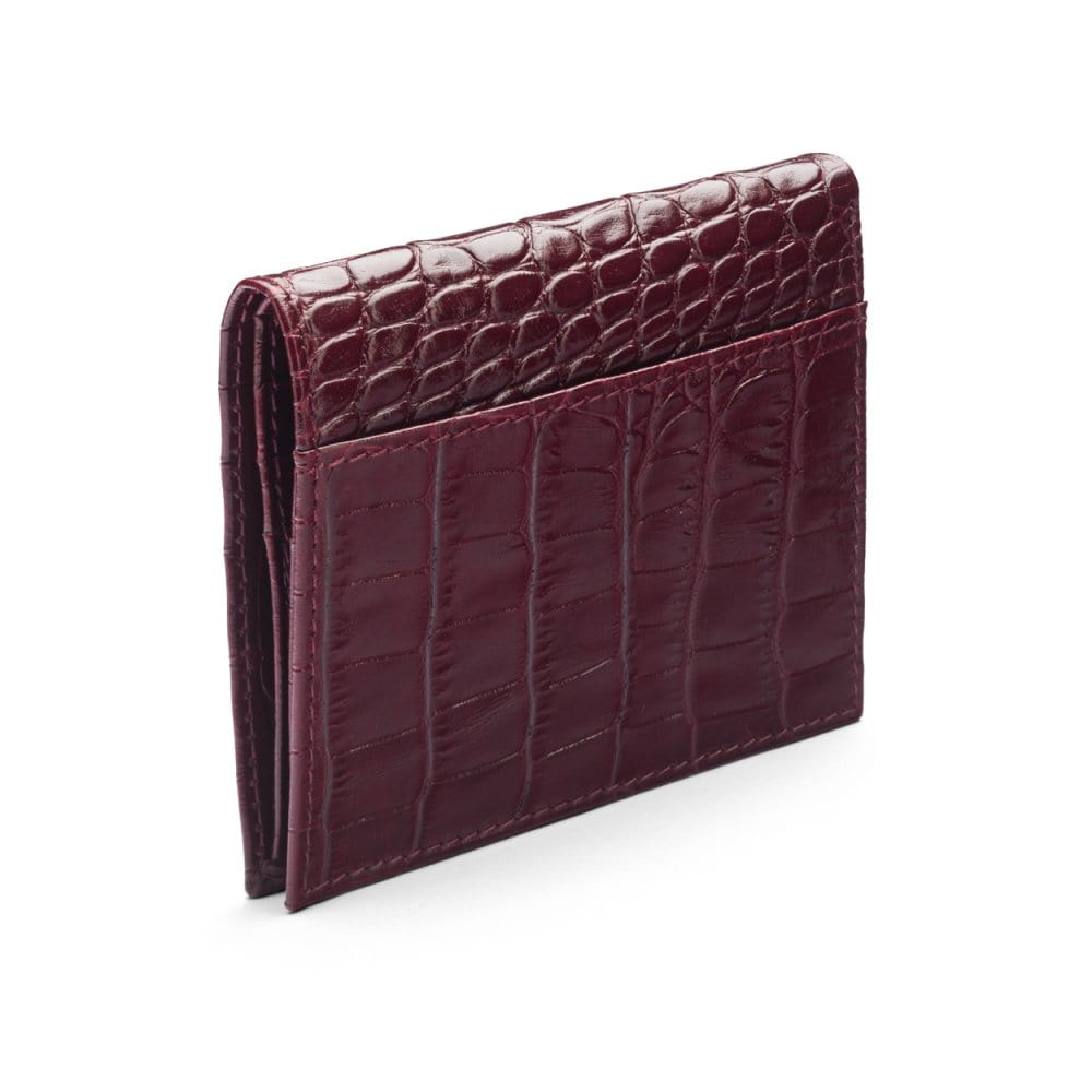 Leather compact billfold wallet 6CC, burgundy croc, back