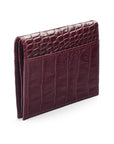 Leather compact billfold wallet 6CC, burgundy croc, back