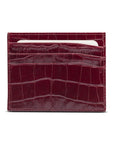 Leather flat credit card wallet 6 CC, burgundy croc, front