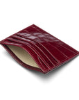 Leather flat credit card wallet 6 CC, burgundy croc, inside