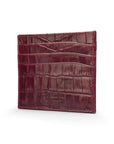 Leather flat credit card wallet 6 CC, burgundy croc, back