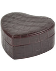 Leather heart shaped jewellery box, burgundy croc, side