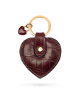 Leather heart shaped key ring, burgundy croc, front