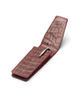 Leather pen case, burgundy croc, open