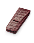 Leather pen case, burgundy croc, side