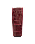 Leather pen case, burgundy croc, front