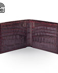 RFID leather wallet for men, burgundy croc, open view