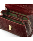 Leather top handle bag, burgundy croc, inside