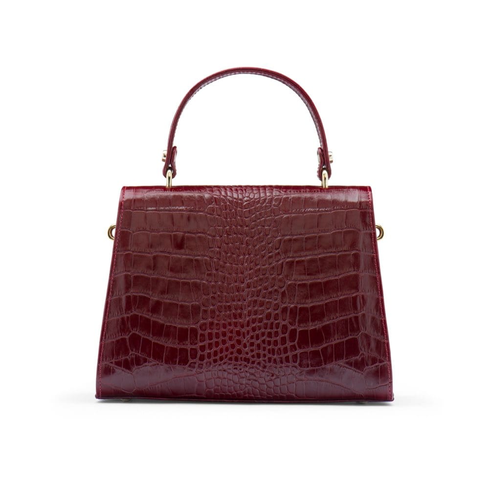 Leather top handle bag, burgundy croc, back