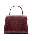 Leather top handle bag, burgundy croc, back