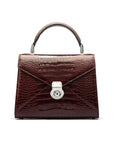 Leather top handle bag, Burnett bag, burgundy croc, front view