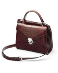 Leather top handle bag, Burnett bag, burgundy croc, with shoulder strap