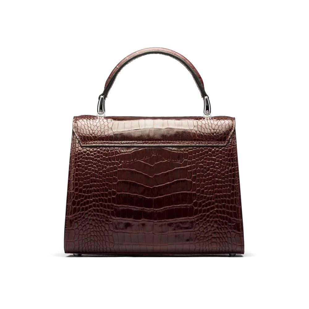 Leather top handle bag, Burnett bag, burgundy croc, back view