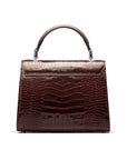 Leather top handle bag, Burnett bag, burgundy croc, back view