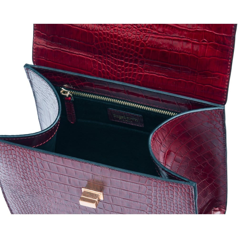 Leather signature Morgan bag, burgundy croc, inside view