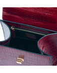 Leather signature Morgan bag, burgundy croc, inside view