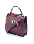 Leather signature Morgan bag, burgundy croc, side view