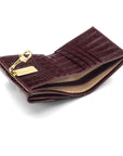 Leather purse with brass clasp, burgundy croc, inside