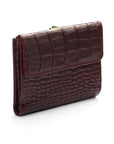 Leather purse with brass clasp, burgundy croc, back