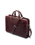 Leather 13" laptop bag, burgundy croc, side