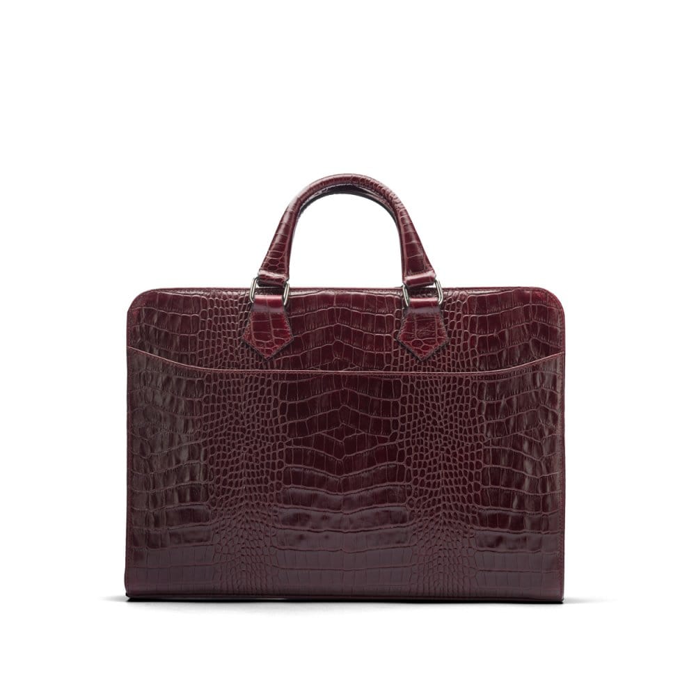 Leather 13&quot; laptop bag, burgundy croc, front