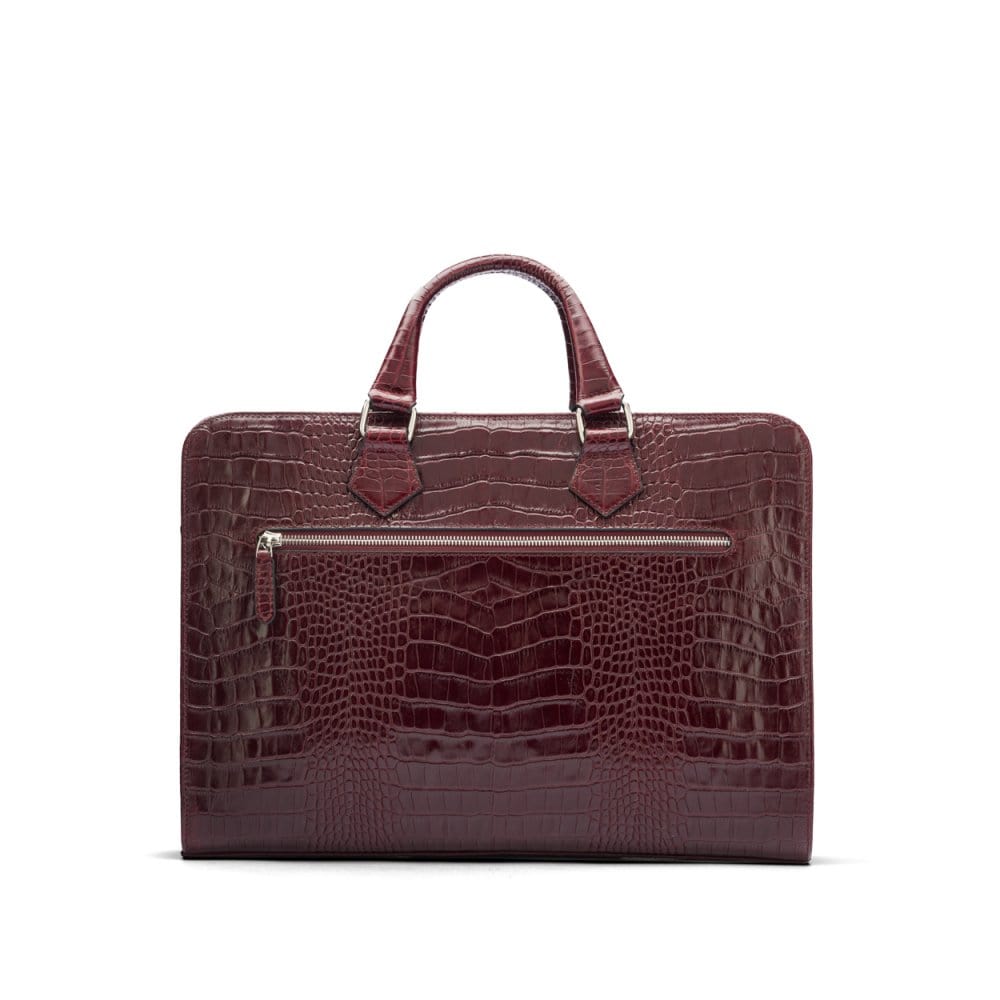 Leather 13" laptop bag, burgundy croc, back