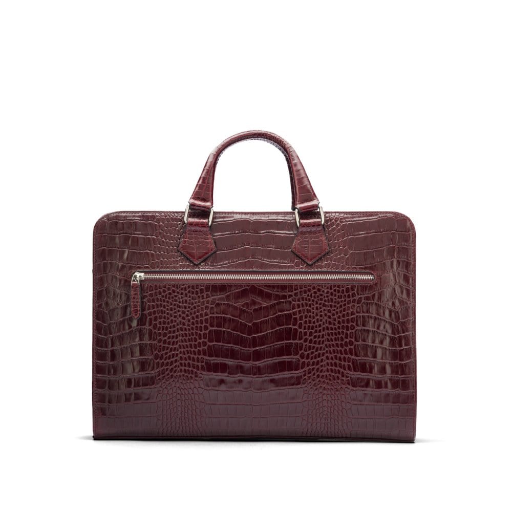 Leather 13&quot; laptop bag, burgundy croc, back