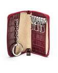 Leather zip around key case, burgundy croc, open