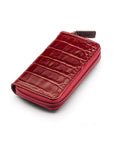 Leather zip around key case, burgundy croc, front