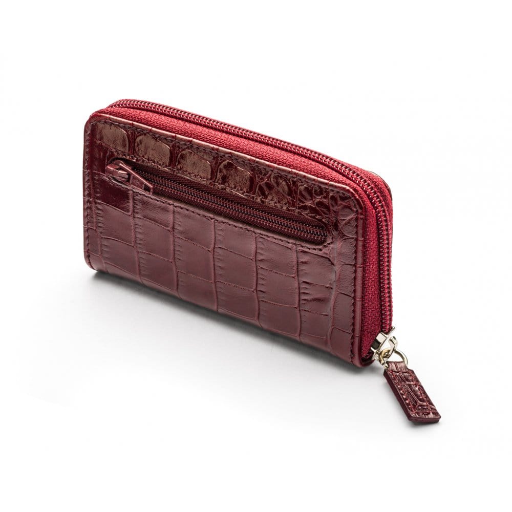Leather zip around key case, burgundy croc, back