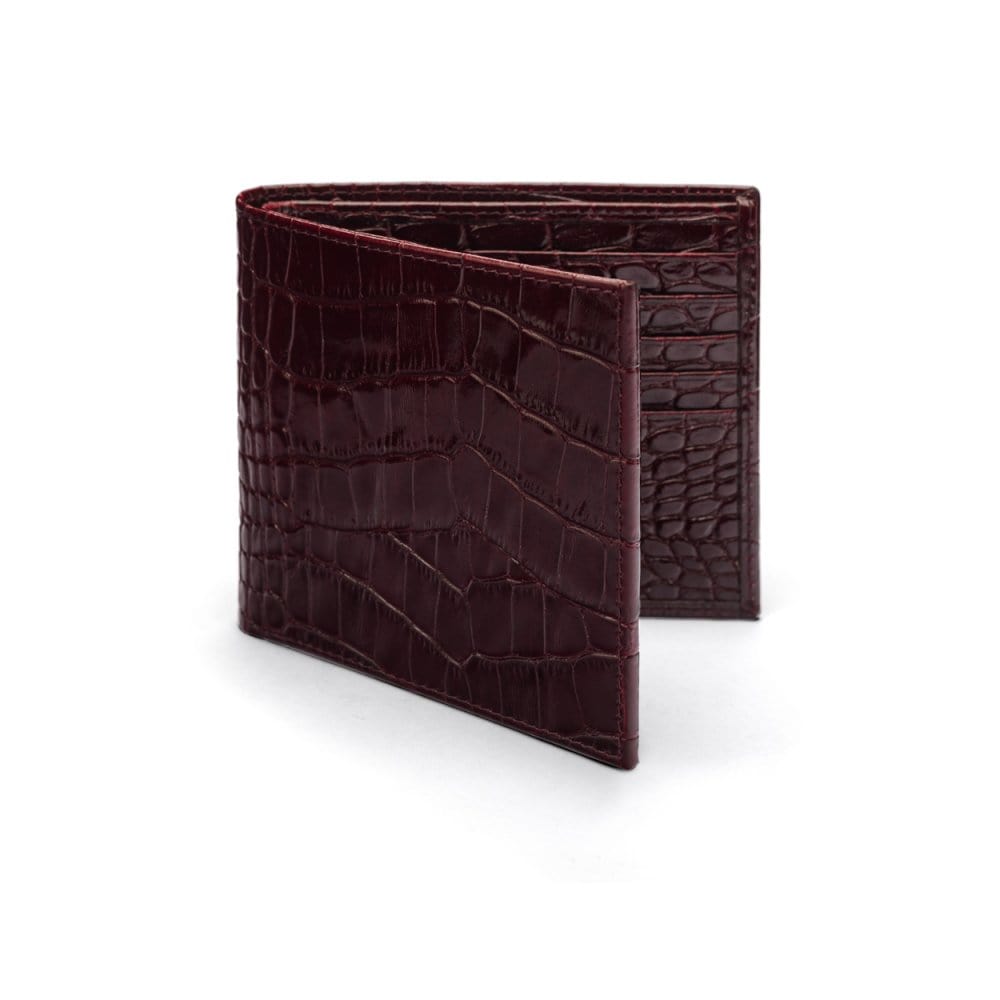 Men&#39;s leather billfold wallet, burgundy croc, front