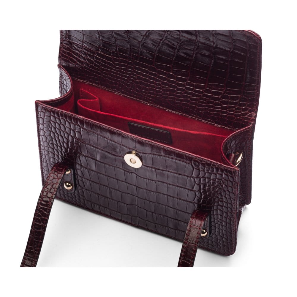 Mini top handle Harmony music bag, burgundy croc, inside view