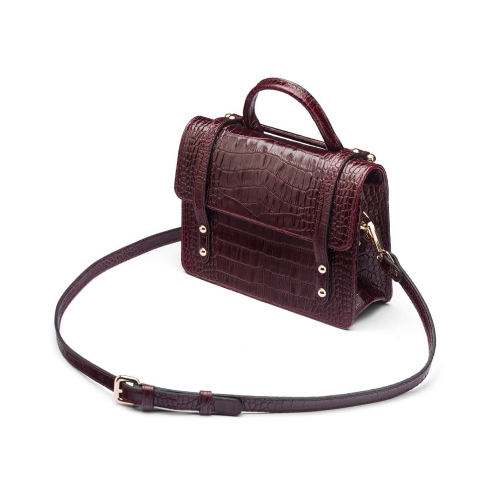 Mini top handle Harmony music bag, burgundy croc, side view
