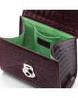 Mini Burnett small top handle bag, burgundy croc, inside view