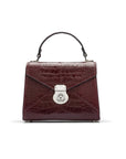 Mini Burnett small top handle bag, burgundy croc, front view