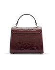 Mini Burnett small top handle bag, burgundy croc, back view