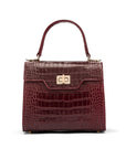 Mini leather Morgan Bag, top handle bag, burgundy croc, front view