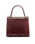 Mini leather Morgan Bag, top handle bag, burgundy croc, back view