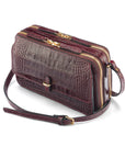 Compact crossbody bag, burgundy croc, side