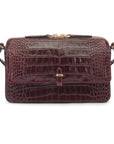 Compact crossbody bag, burgundy croc, front