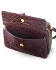 Compact crossbody bag, burgundy croc, front pocket